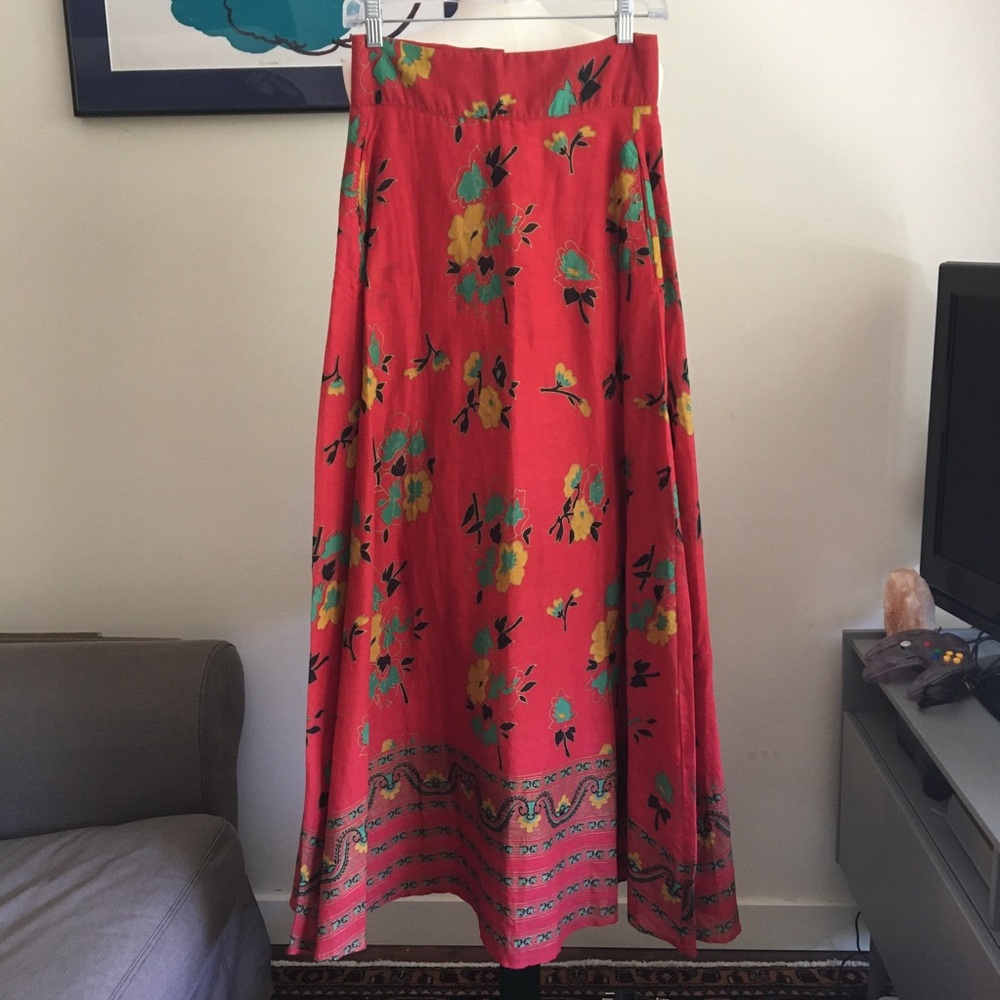 Bright and Floral 100% Cotton Maxi Skirt by 'What Goes Around Comes Around'